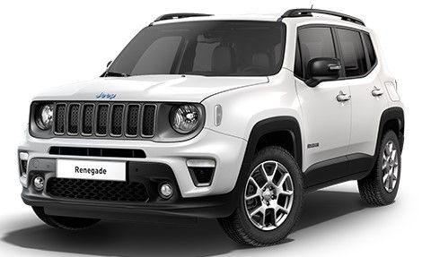 White SUV with black trim and alloy wheels, front side view in a studio setting.